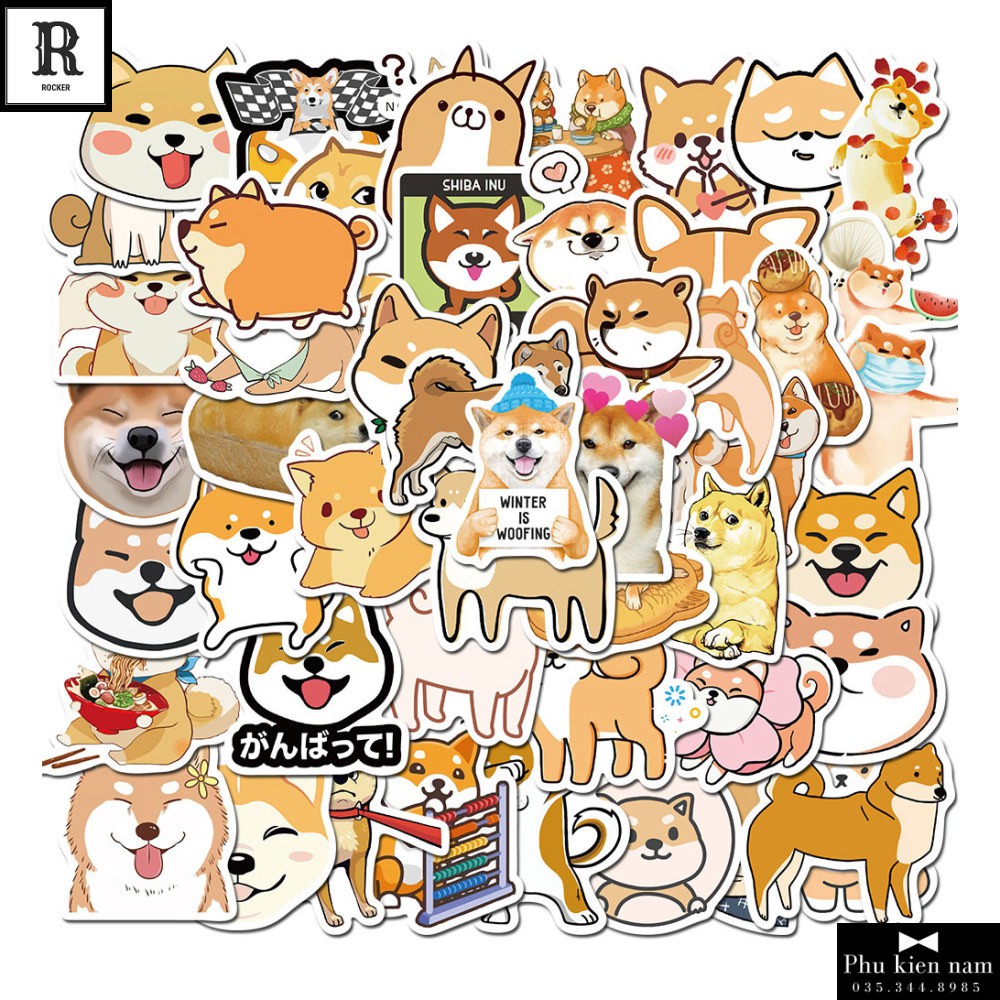 Sticker PVC Chó Shiba 50 Hình ST113 - Stickers Chống nước Dán Mũ bảo hiểm Vali Laptop Điện thoại Dán xe