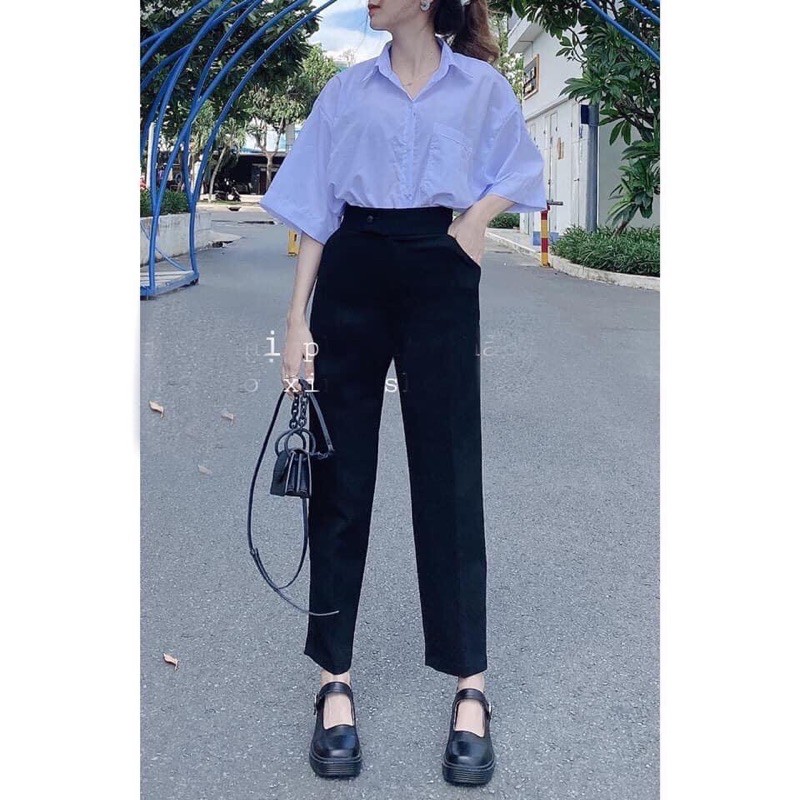 Quần Tây Baggy Nút Lệch Lưng Cao - Ảnh Thật Là Ảnh Cuối Kèm Video