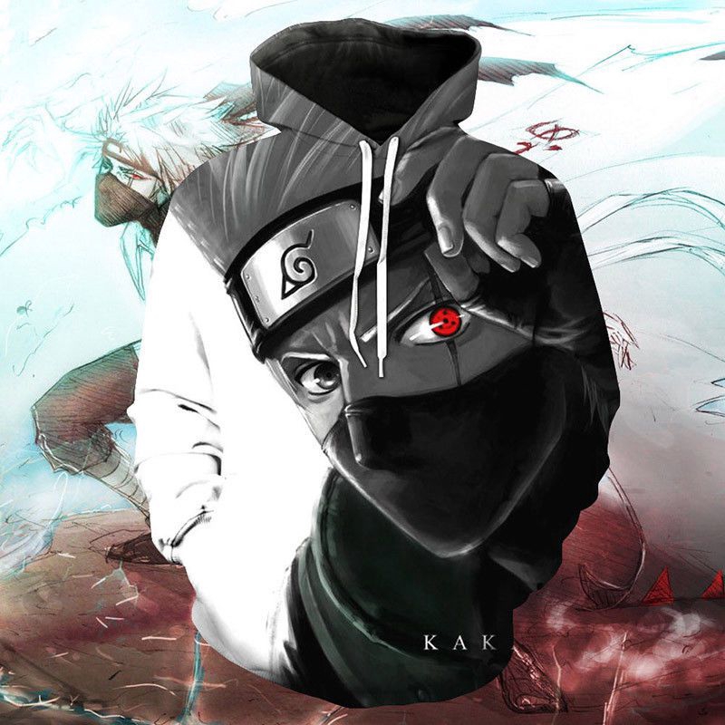 Áo Hoodie in họa tiết hoạt hình Naruto Kakashi có size S-5XL thời trang