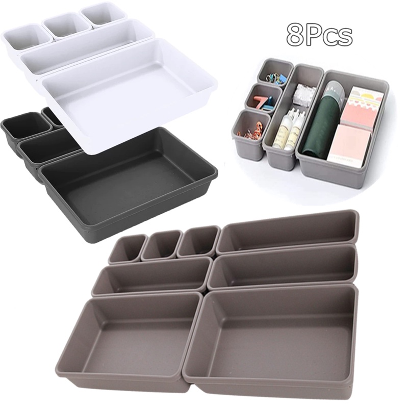 Set 8 Khay Nhựa 3 Kích Cỡ Đựng Đồ Dùng Đa Năng Tiện Dụng Cho Gia Đình/ Văn Phòng