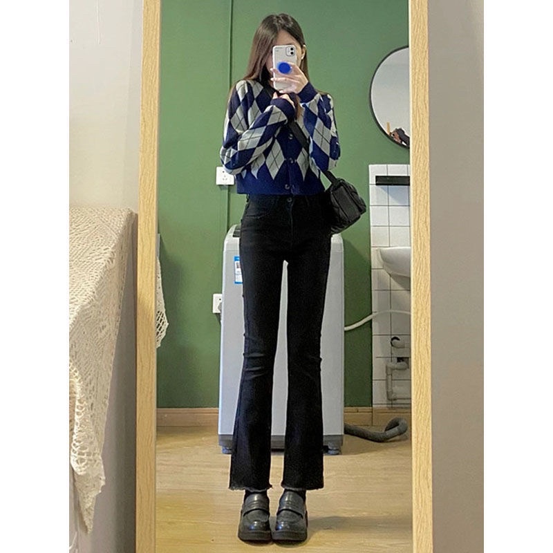 Quần Jeans Ống Loe 9 Tấc Màu Đen Cạp Cao Phong Cách Ulzzang Chất Jean Co Dãn Nhẹ Năng Động Cá Tính Loại 1