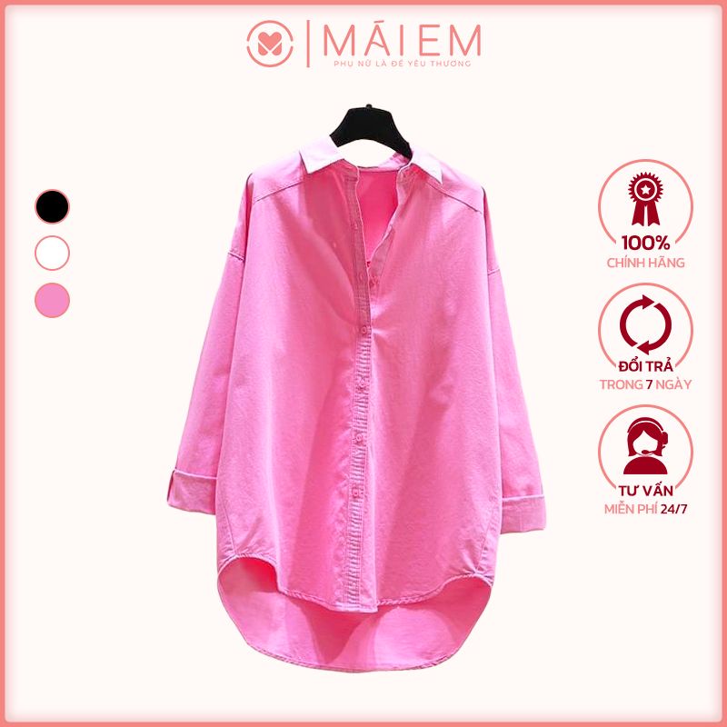 Áo sơ mi hồng sen tay dài cổ đức dáng suông nổi bật Mái Việt Nam_A9020