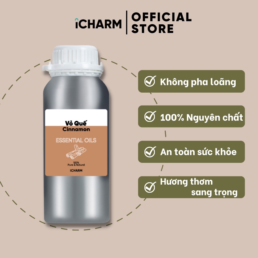 Tinh dầu Vỏ Quế 500ml, 1 Lít iCHARM - 100% Nguyên chất, Không pha loãng, Không tạp chất