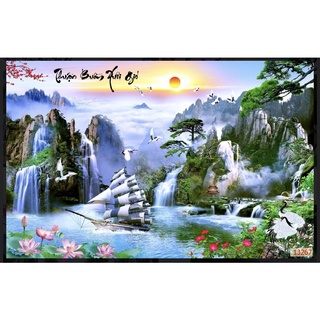 Tranh thuận buồm xuôi gió dán tường 3d. tranh in vải lụa kèm keo