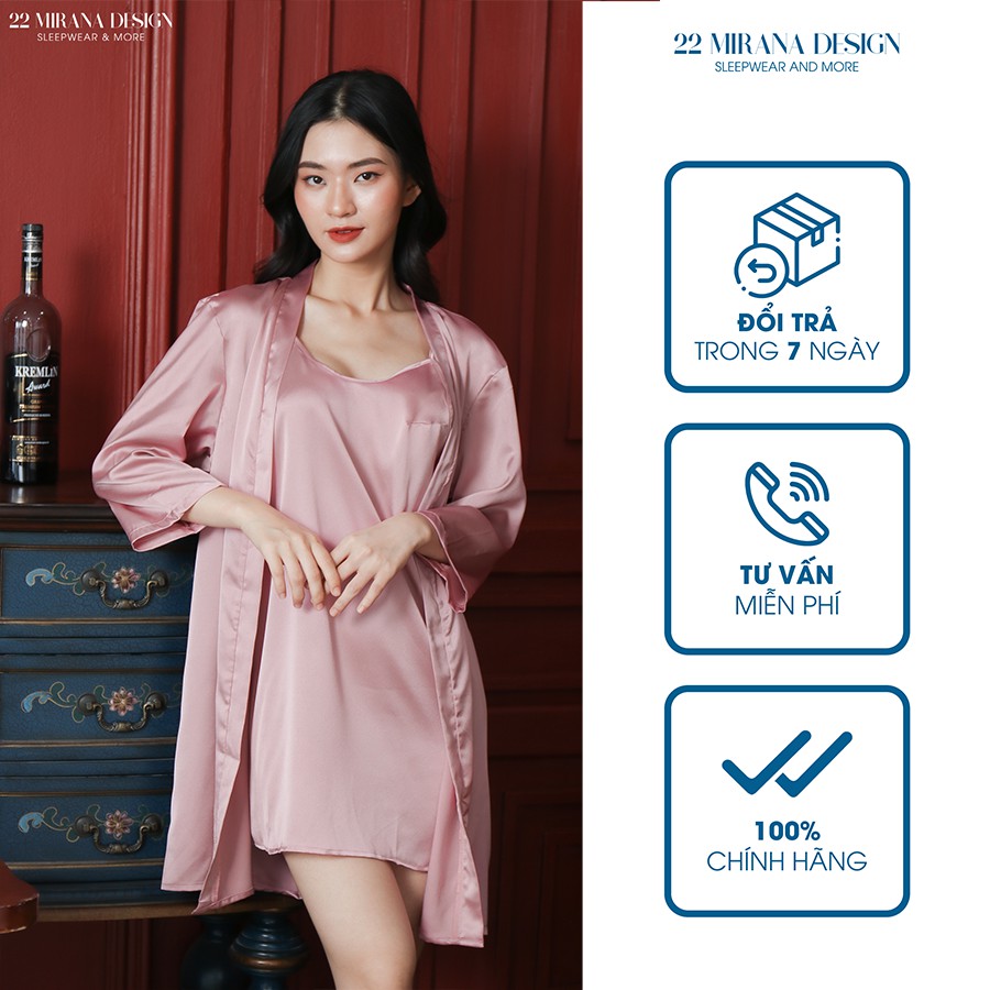Bộ áo choàng ngủ + váy 2 dây MIRANA màu hường thiết kế cao cấp, sang trọng vải tsumugi lạnh Nhật Bản - Fisch Pyjama
