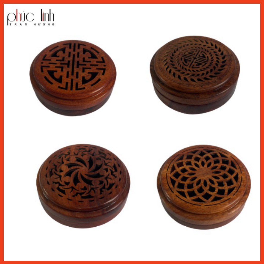 Lư Đốt Trầm Gỗ Hương Khoanh-Xông Khoanh Trầm-Cao 2,5cm-Đường Kính 8,5cm-Nâu Đỏ,giao mẫu ngẫu nhiên