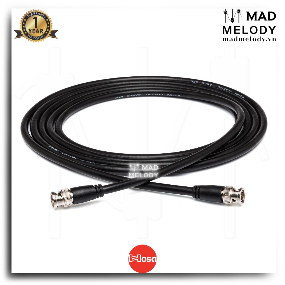 Hosa Pro 75-ohm Coax BNC-06-100 (BNC - BNC) (Dây cáp đồng trục BNC 75-ohm, Brand New)