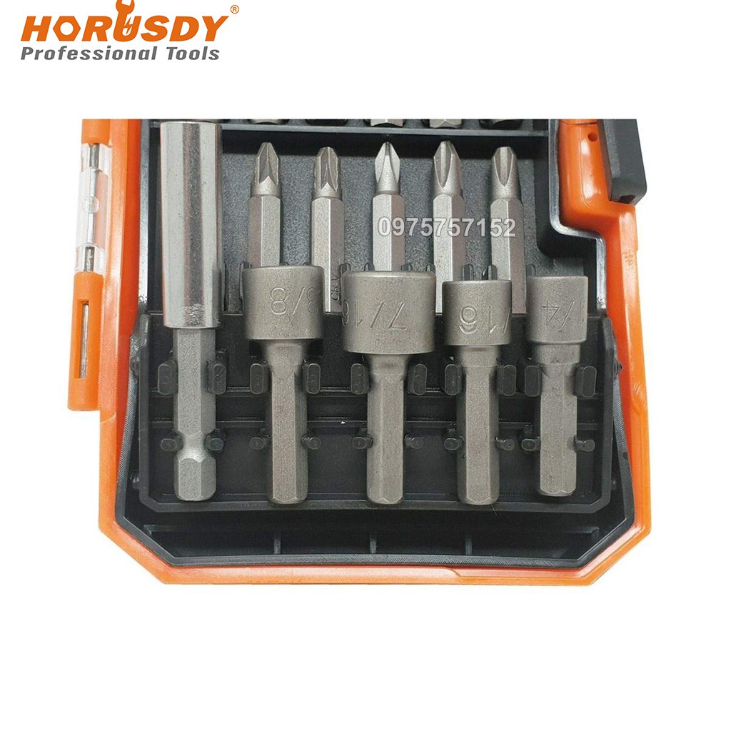 Bộ 30 chi tiết mũi vít đa năng chuôi lục giác 6.35mm HORUSDY 25mm 50mm – Đầu lục giác, hoa thị, 2 cạnh, 4 cạnh thép CR-V