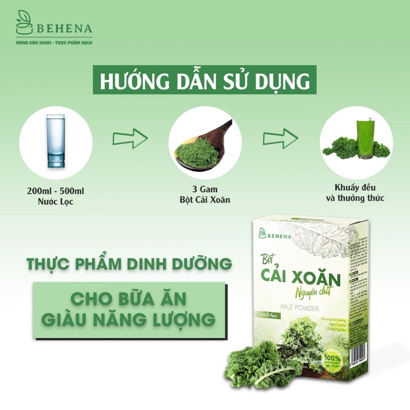 Bột cải Kale (cải xoăn) nguyên chất Behena 50gr