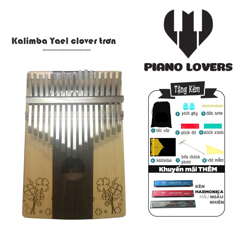 Đàn Kalimba Yael Clover trơn 17 phím Tặng Kèm Kèn Harmonica Màu ngẫu nhiên - HÀNG CÓ SẴN