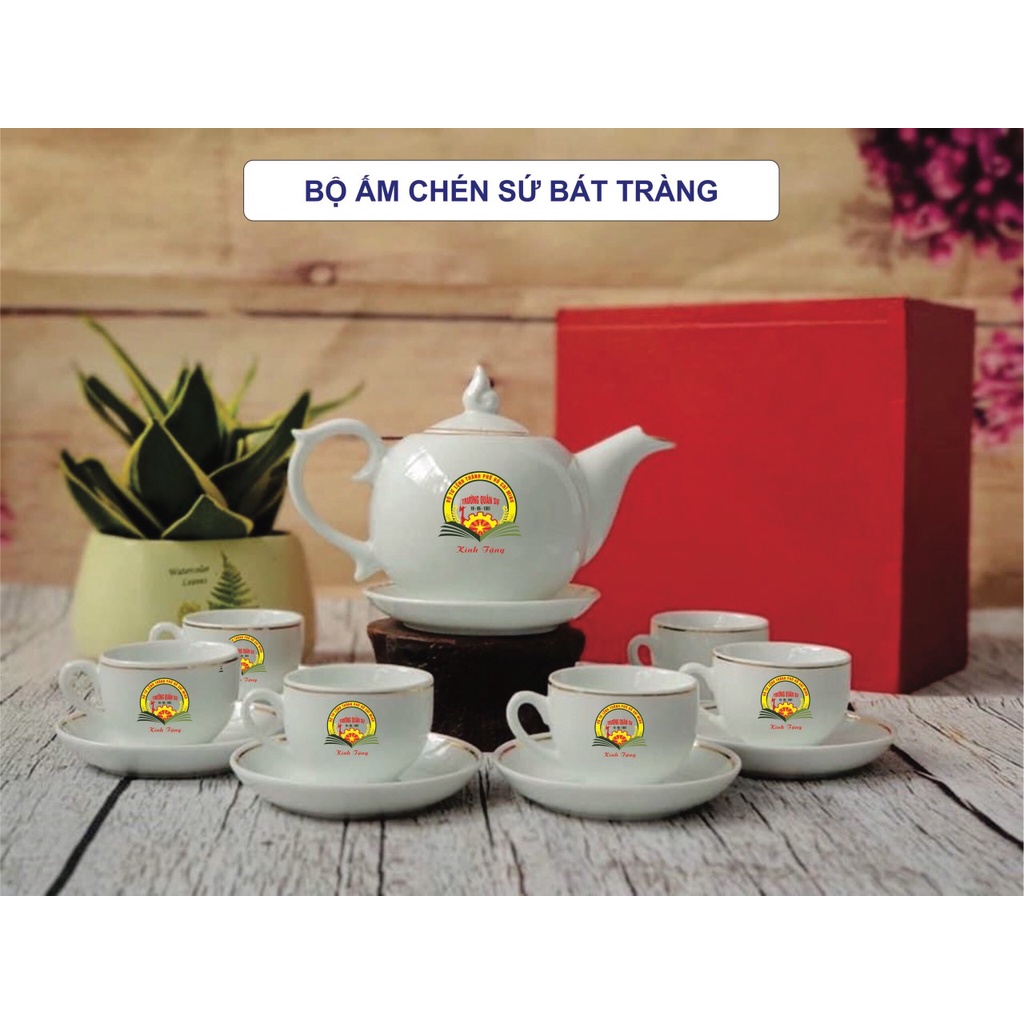 BỘ ẤM CHÉN TRẮNG BÁT TRÀNG IN LOGO QUÀ TẰNG THEO ƯU CẦU MIỄN PHÍ LÀM MARKET, cam kết giá rẻ nhất thị trường