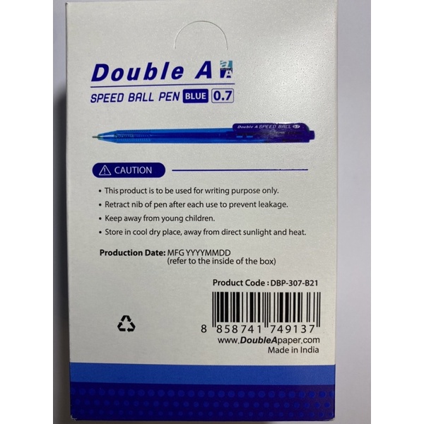 Combo 5 bút bi siêu êm Double A Speed Ball Pen 0.7mm xanh.