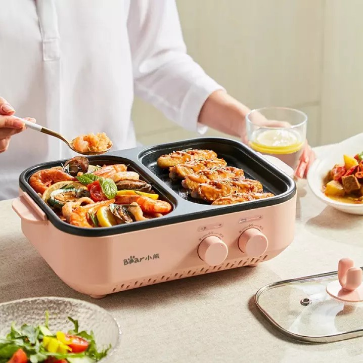 Bếp Lẩu Nướng Mini 2in1 Đa Năng - Bếp điện đa năng ,nồi đôi mini nướng và lẩu thông minh tiện dụng - Bảo hành 12 tháng