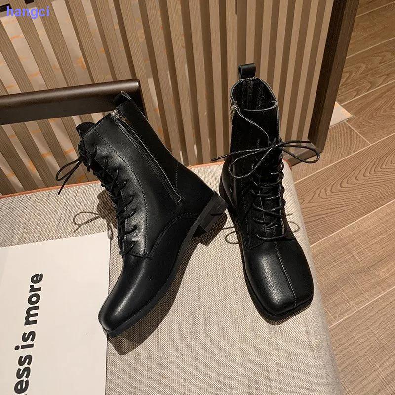 Giày bốt da buộc dây phong cách Anh Quốc cổ điển size 35-43 41 cho nữ đi xe mô tô