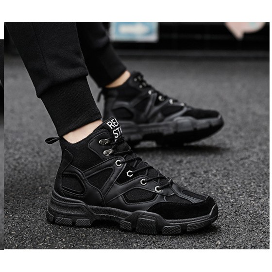 GiàyThể Thao  Nam Giày Sneaker cổ cao mầu đen da lộn đế đúc cao chống trơn kiểu dáng mạnh mẽ hd28