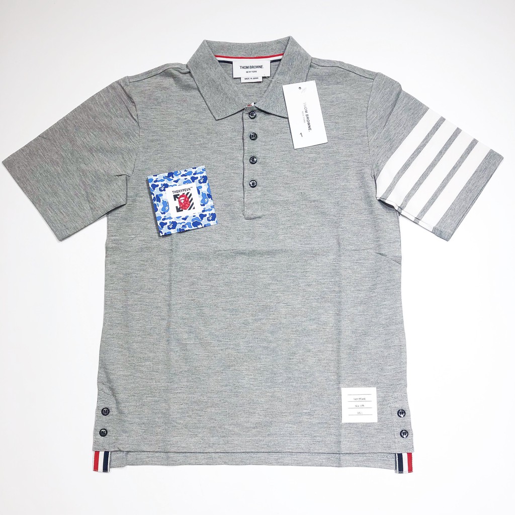 THOM BROWNE POLO - Áo có cổ TB Shoulder Stripe (Grey)  [Mirror Quality]