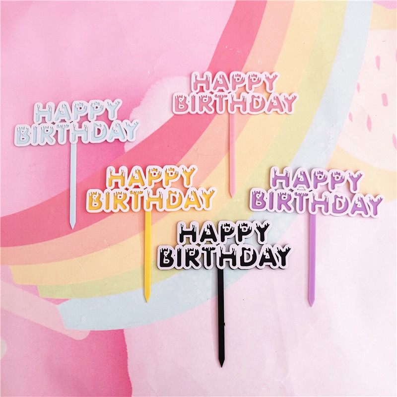 Que cắm Acrylic Happy birthday tuyết cao cấp trang trí bánh kem, phụ kiện trang trí bánh sinh nhật