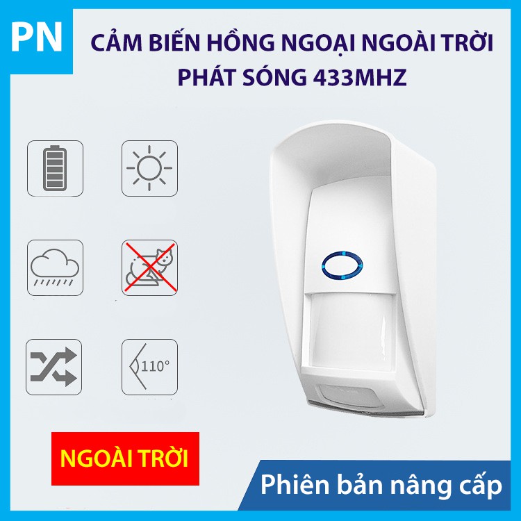 Cảm Biến Báo Động Hồng Ngoại Kép Ngoài Trời Chống Vật Nuôi phát sóng 433Mhz