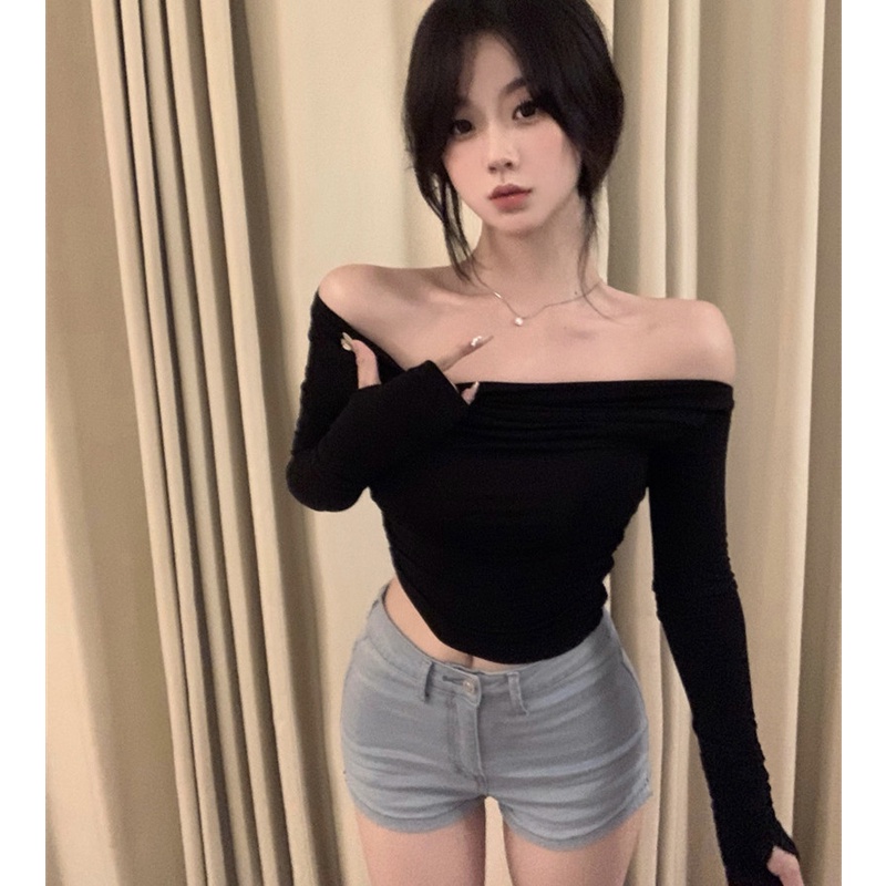 Áo Kiểu Tay Dài Hở Vai Dáng Ôm Thời Trang Quyến Rũ Cho Nữ