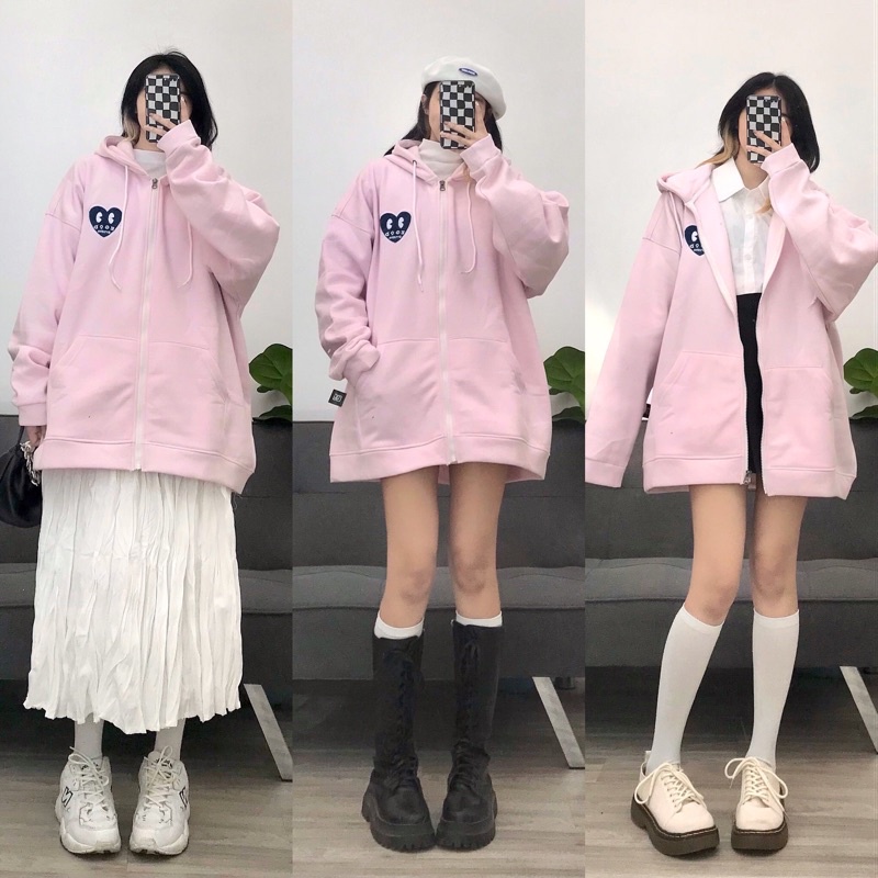 Áo Hoodie zip Nỉ Bông Thêu HEART REGODS Unisex form rộng ( HOODIE ZIP HEART )