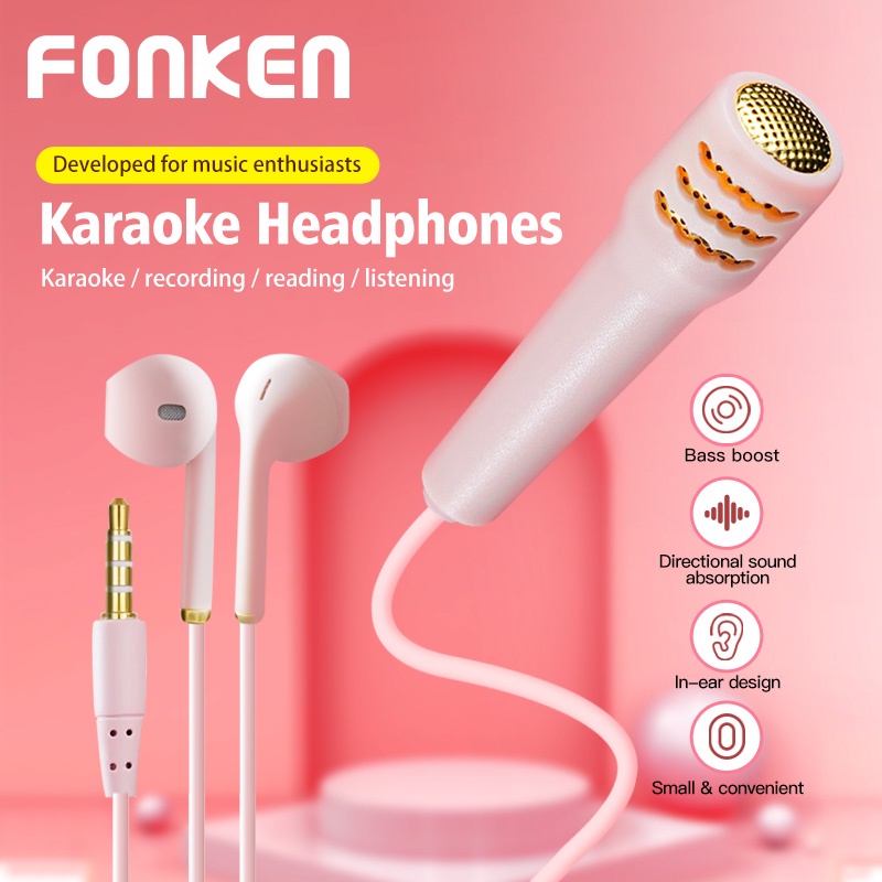 Tai nghe FONKEN mini có dây 3.5mm tích hợp micro luyện tập hát karaoke trực tiếp trên điện thoại thumbnail