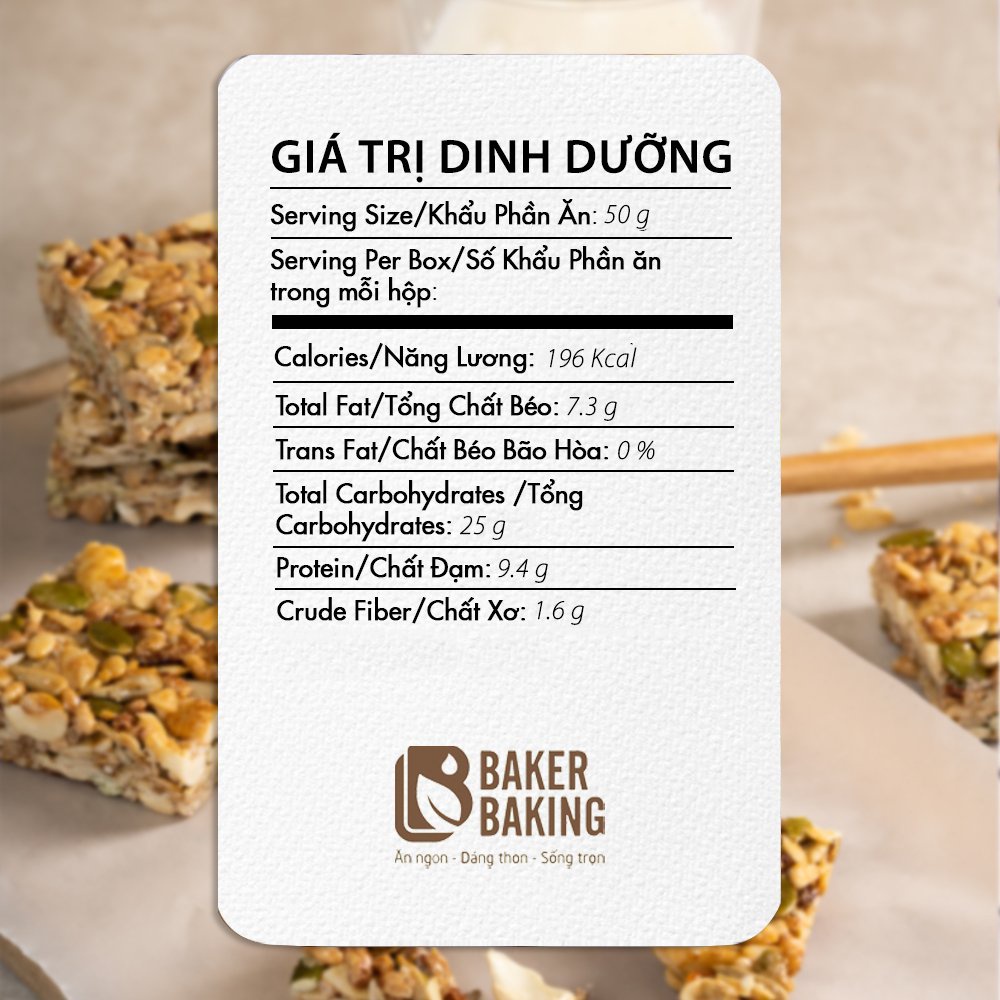 Thanh hạt dinh dưỡng của BakerBaking thực phẩm hỗ trợ ăn kiêng healthy, các bữa ăn eatclean trở nên thật dễ dàng