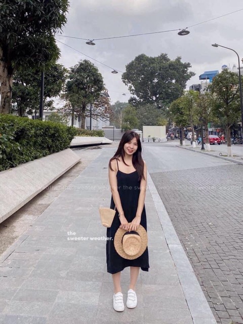 Đầm 2 dây nữ dáng suông chất đũi lụa hàng đổ shop