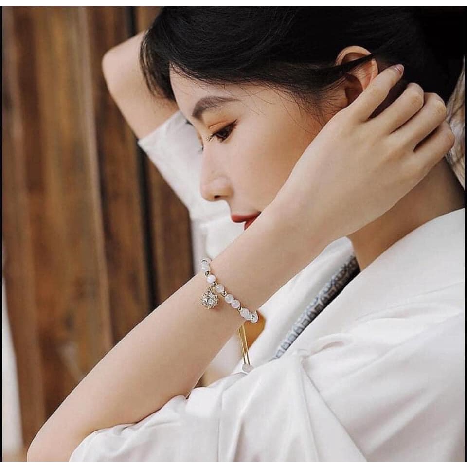 Vòng lắc tay nữ cườm đá Opal rút dây hàng Aut cao cấp