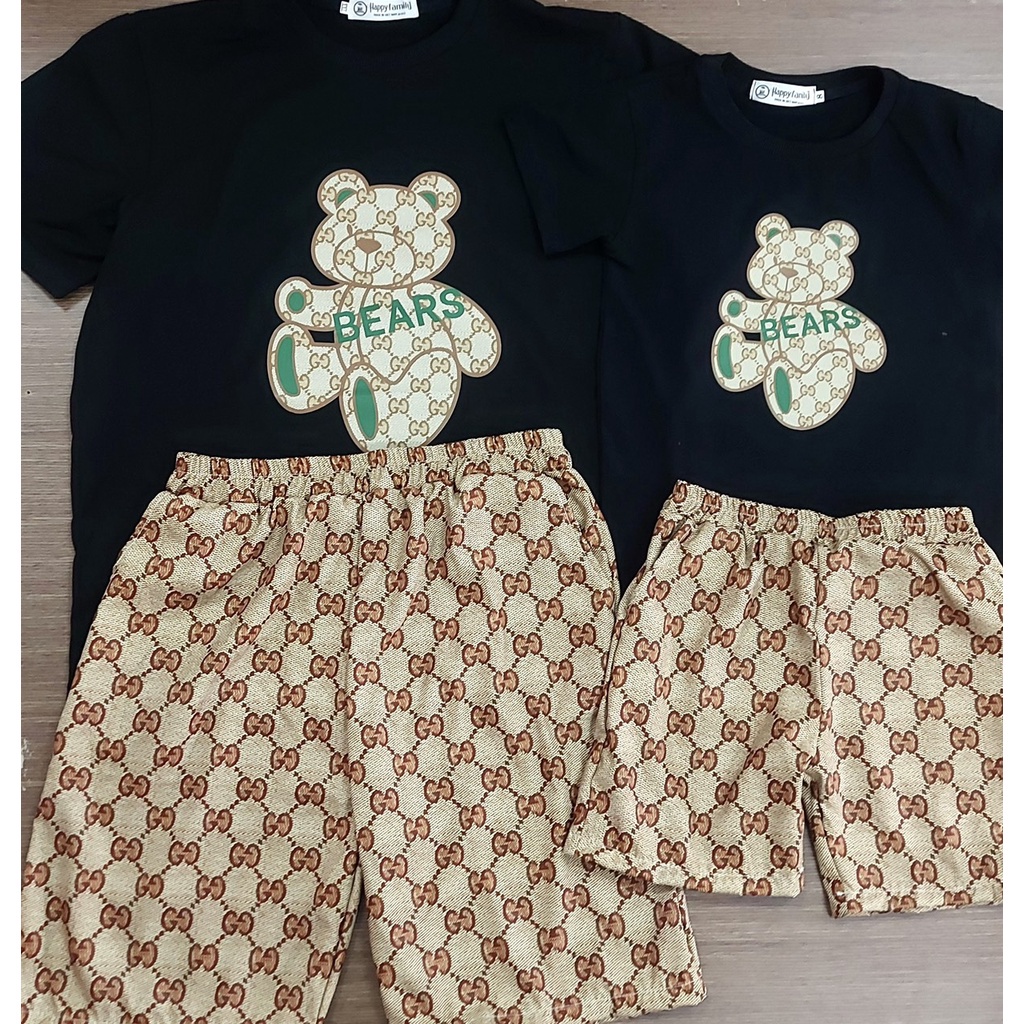 Áo gia đình Familylove - Mẫu Áo Đầm Váy và Quần cho gia đình Gấu Bear dễ thương chất liệu cotton 100% co giãn màu Đen