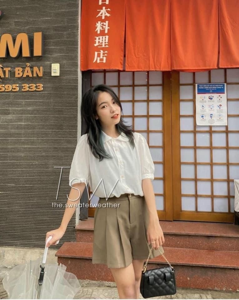 Quần shorts nữ cạp khuy đứng xếp ống xòe Xinh Xắn | BigBuy360 - bigbuy360.vn