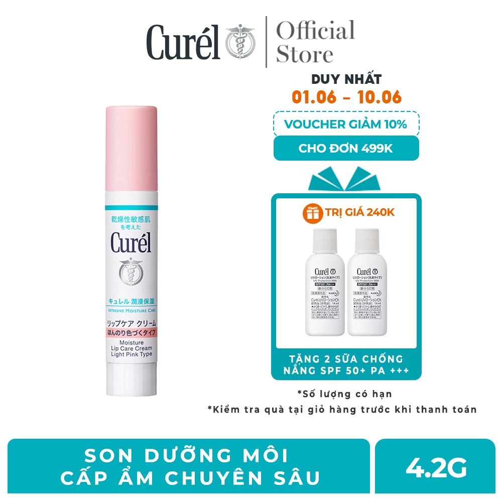 Son Dưỡng Môi Cấp Ẩm Chuyên Sâu Curel Intensive Moisture Care Moisture Lip Care Cream Light Pink - Hồng Nhẹ 4.2g
