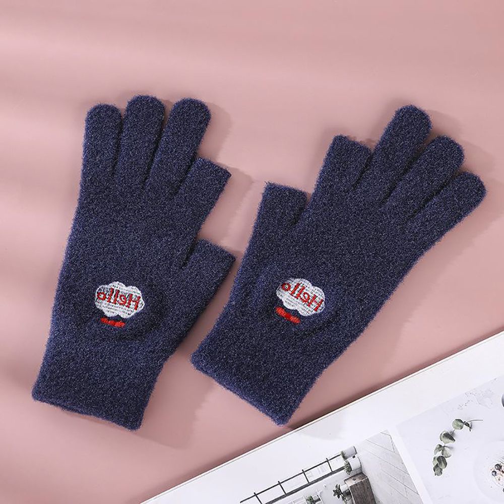 Găng tay len cashmere hở ngón giữ ấm họa tiết hoạt hình dễ thương thời trang mùa đông