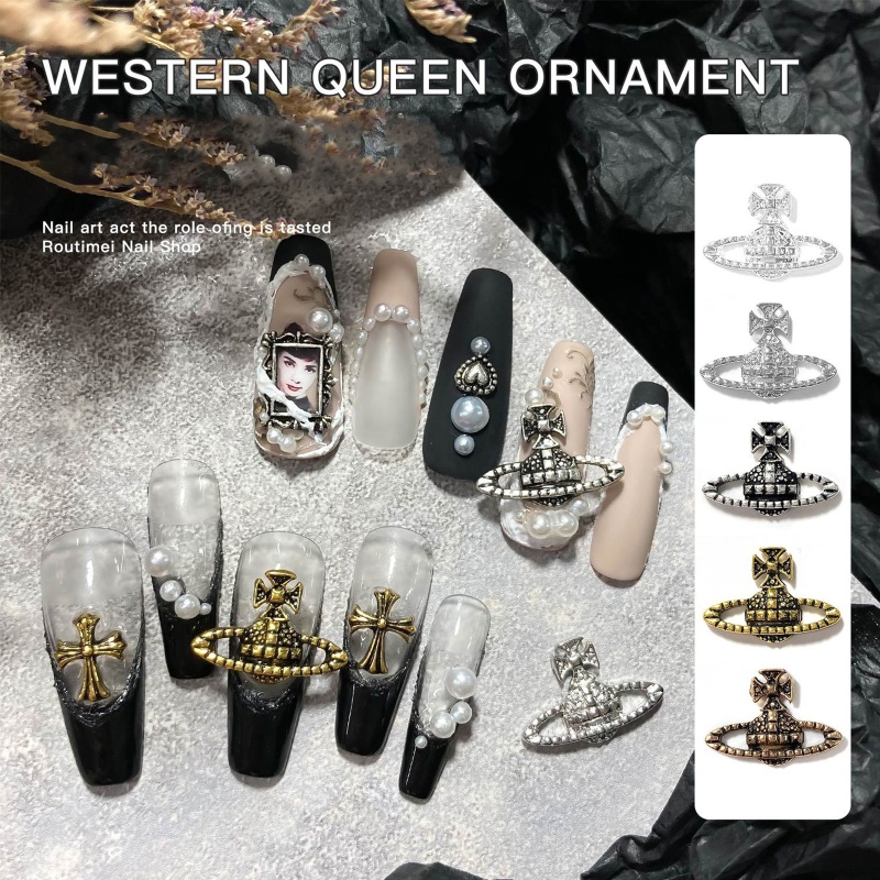Set 10 Phụ Kiện Kim Loại 3d Trang Trí Móng Tay Phong Cách Vintage