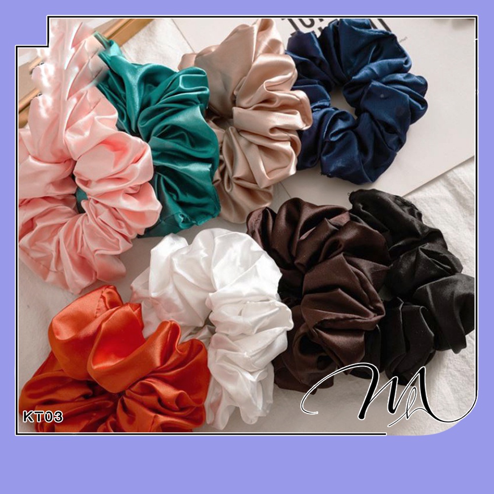 Cột tóc scrunchies vải lụa satin bóng cao cấp size lớn 16cm phong cách Hàn Quốc - Măng's House CT06