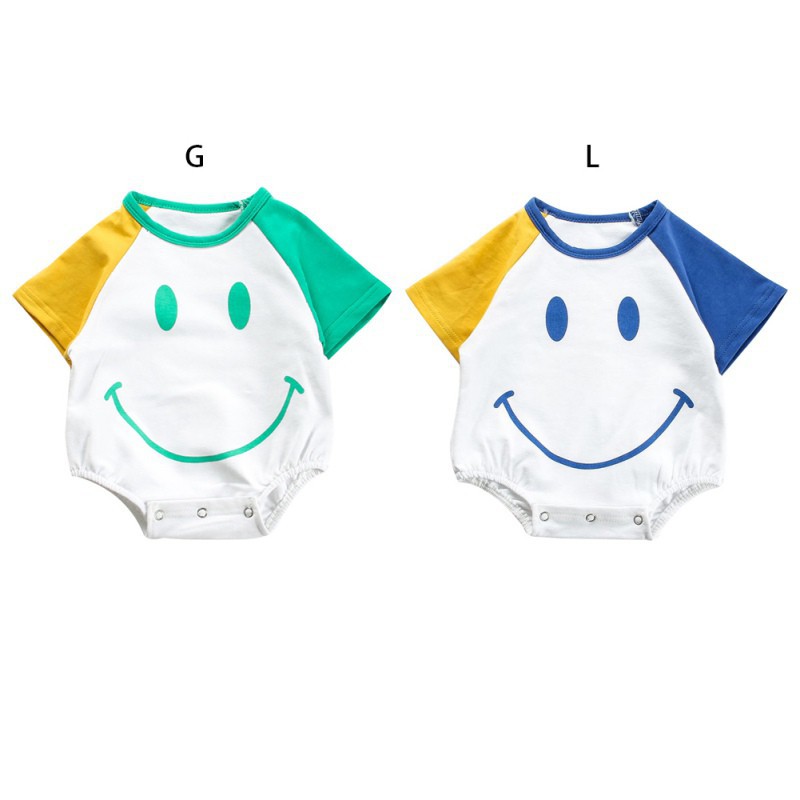 Bộ đồ liền thân tay ngắn in hình mặt cười dành cho bé sơ sinh