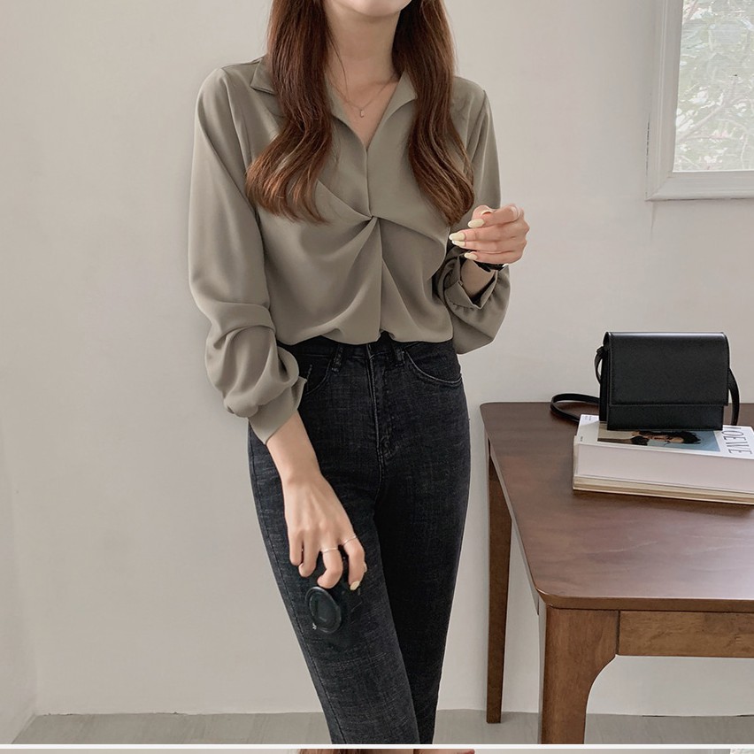 Áo Sơ Mi Dài Tay Cổ Chữ V Xinh Xắn Dành Cho Nữ 38594