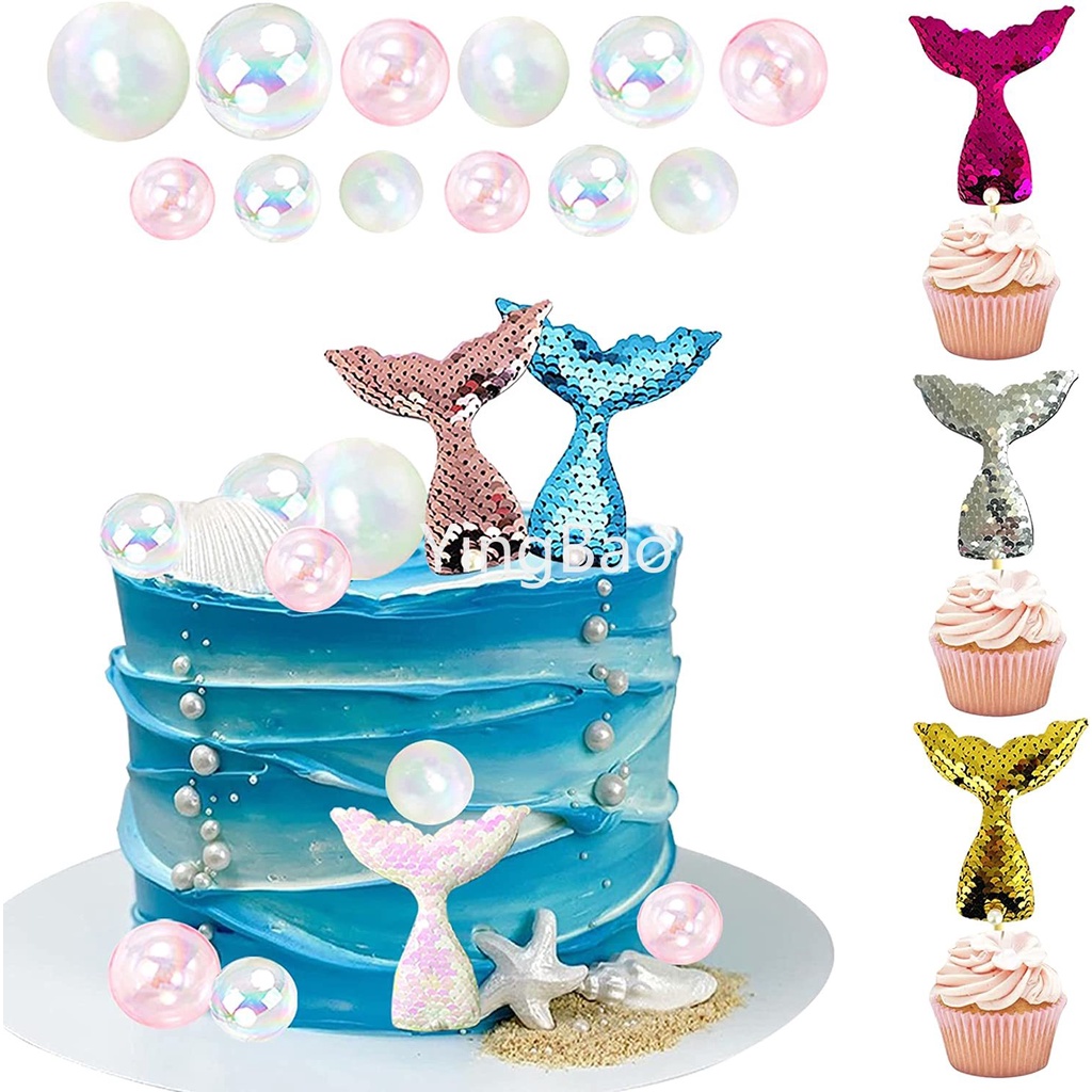 Set 12 Que Gắn Đuôi Nàng Tiên Cá Trang Trí Bánh Kem