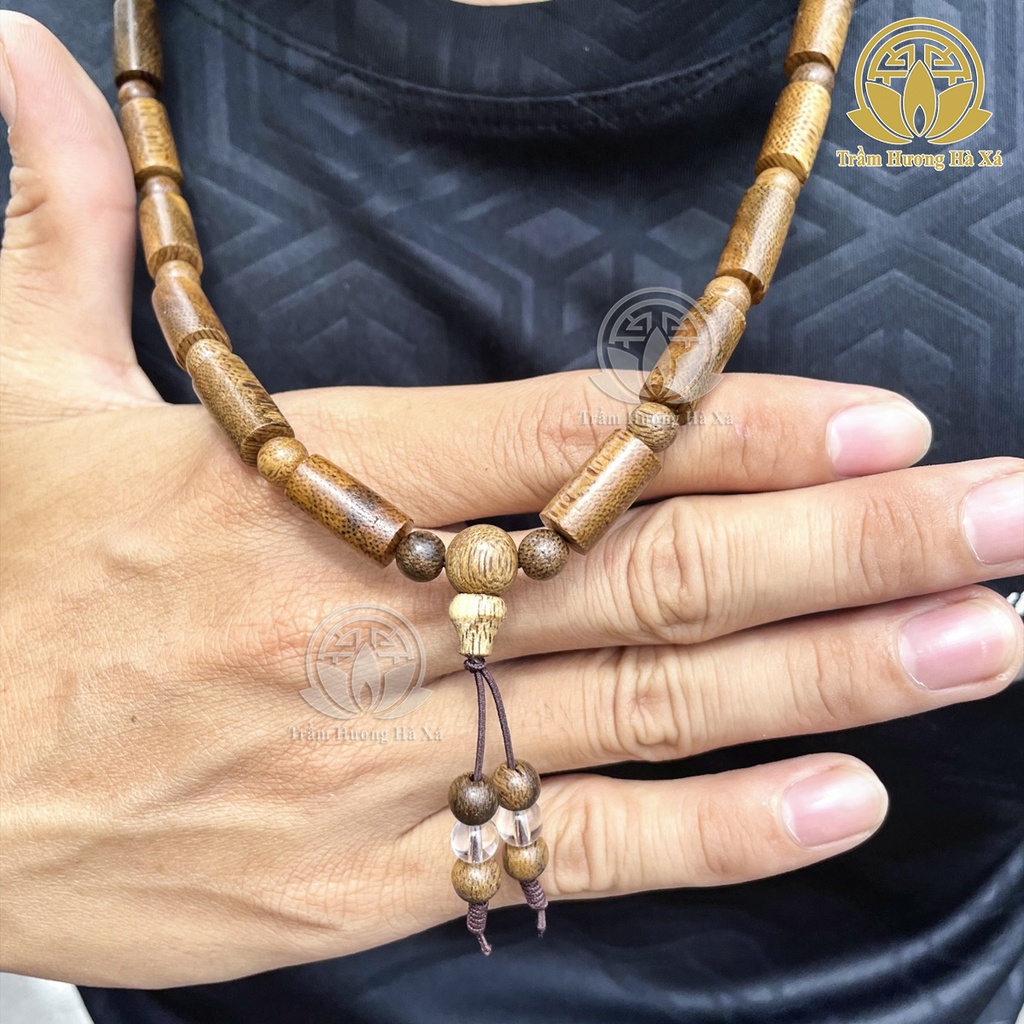 Vòng đeo tay vòng cổ Trầm Hương Hà Xá trụ trúc mix đá 8li bình an và tài lộc