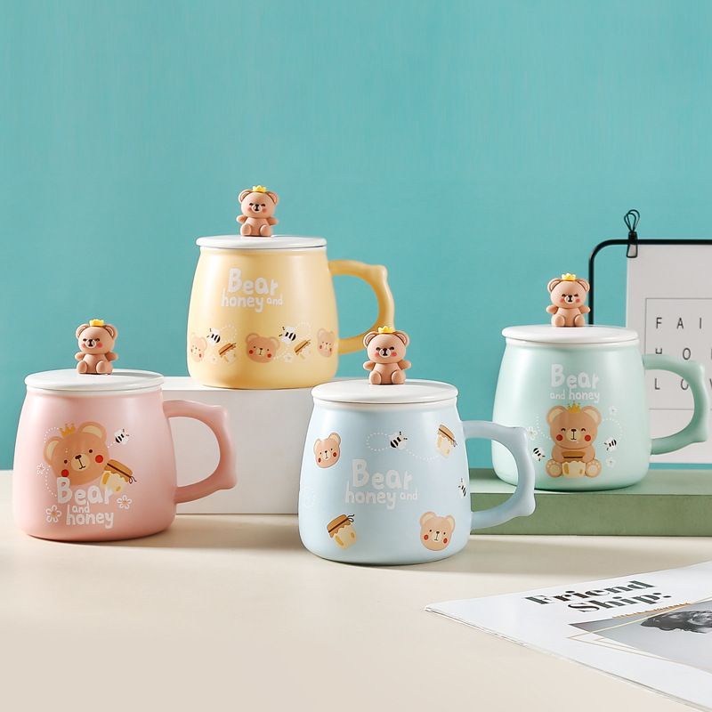 Ly cốc sứ kèm thìa Bear And Honey - Chân mèo 3D - Hổ Con - Mũ Merry Christmas Noel Giáng Sinh - Quả Bơ