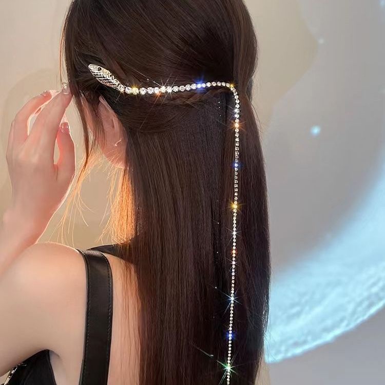 Kẹp Tóc Đuôi Ngựa Hình Rắn Đính Kim Cương Giả Lấp Lánh Thời Trang Mùa Hè Cho Nữ