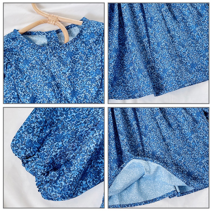 IQ Angel  Đầm Tay Dài Phồng Họa Tiết Hoa Xinh Xắn Phong Cách Hàn Quốc Cho Bé Gái