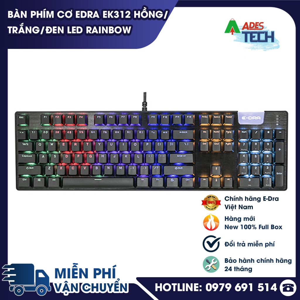 Bàn Phím Cơ Gaming EDRA EK312 | Bàn Phím Cơ Có Dây LED Rainbow | Bảo Hành Chính Hãng 12 Tháng