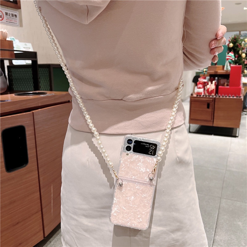 Ốp điện thoại HOCE phối dây đeo ngọc trai cho Samsung Z Flip 3 4 5G ZFlip3 ZFlip4 4