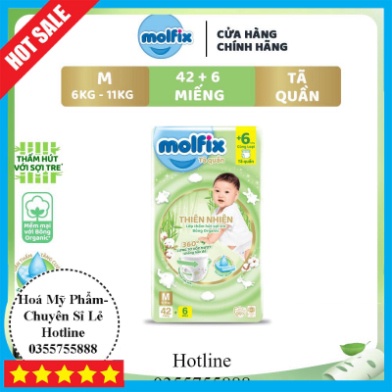 Hoả Tốc Tã/bỉm quần Molfix Thiên nhiên Jumbo M (6kg - 11kg) - Gói 42+6 miếng