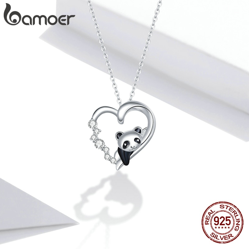 Dây chuyền BAMOER SCN453 bạc 925 mặt gấu trúc đính đá zircon có thể điều chỉnh độ dài dây 45cm thời trang cho phái nữ