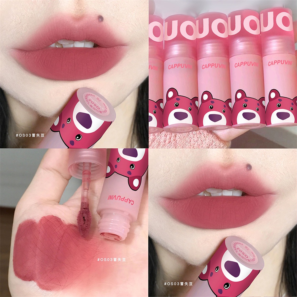 Cappuvini 3 Gói Bộ Gấu Hồng Môi Bùn Matte Lip Men Nhung Trắng Trong Nước Tẩy Trang Mắt Môi ANNIES
