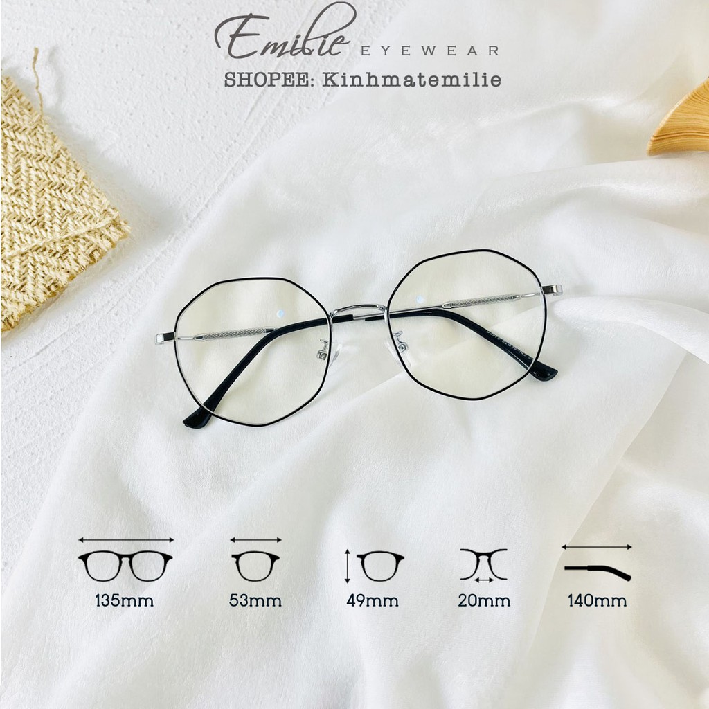 Kính gọng mảnh tròn đa giác nam nữ Emilie eyewear chất liệu kim loại phụ kiện thời trang 2979