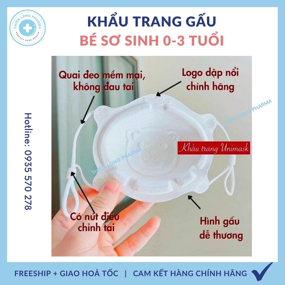 [Thùng 12 Túi] Khẩu trang gấu cho bé sơ sinh 3D Uni Mask dễ thương cho bé 0-3 Tuổi Hàng Chính Hãng Công Ty