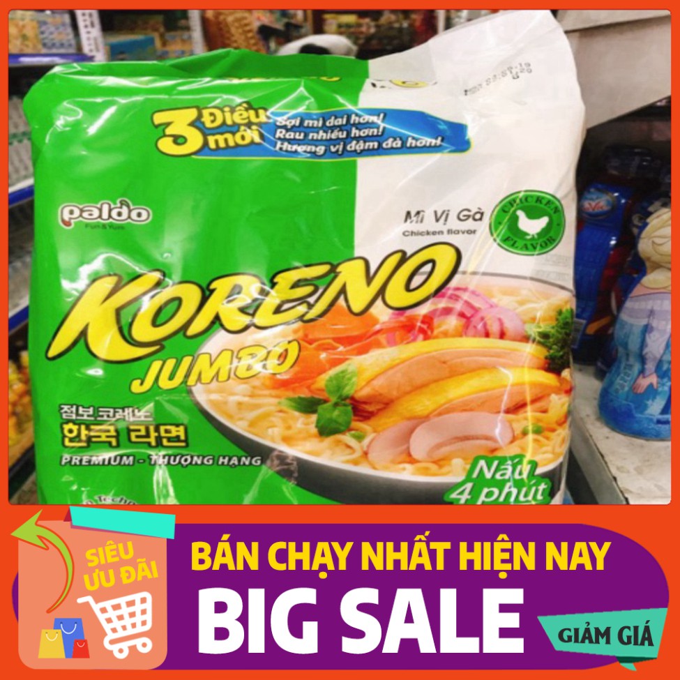 MÌ Ăn Liền KORENO JUMBO HÀN QUỐC 1KG GÀ/ TÔM/ BÒ CAY/ KIM CHI/ NẤM/ HẢI SẢN CAY