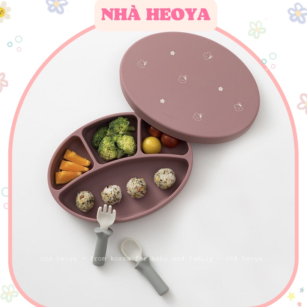 KHAY VÀ NẮP ĐẬY KIÊM ĐĨA ĂN DẶM SILICON BLUEMAMA MODUI HÀN QUỐC